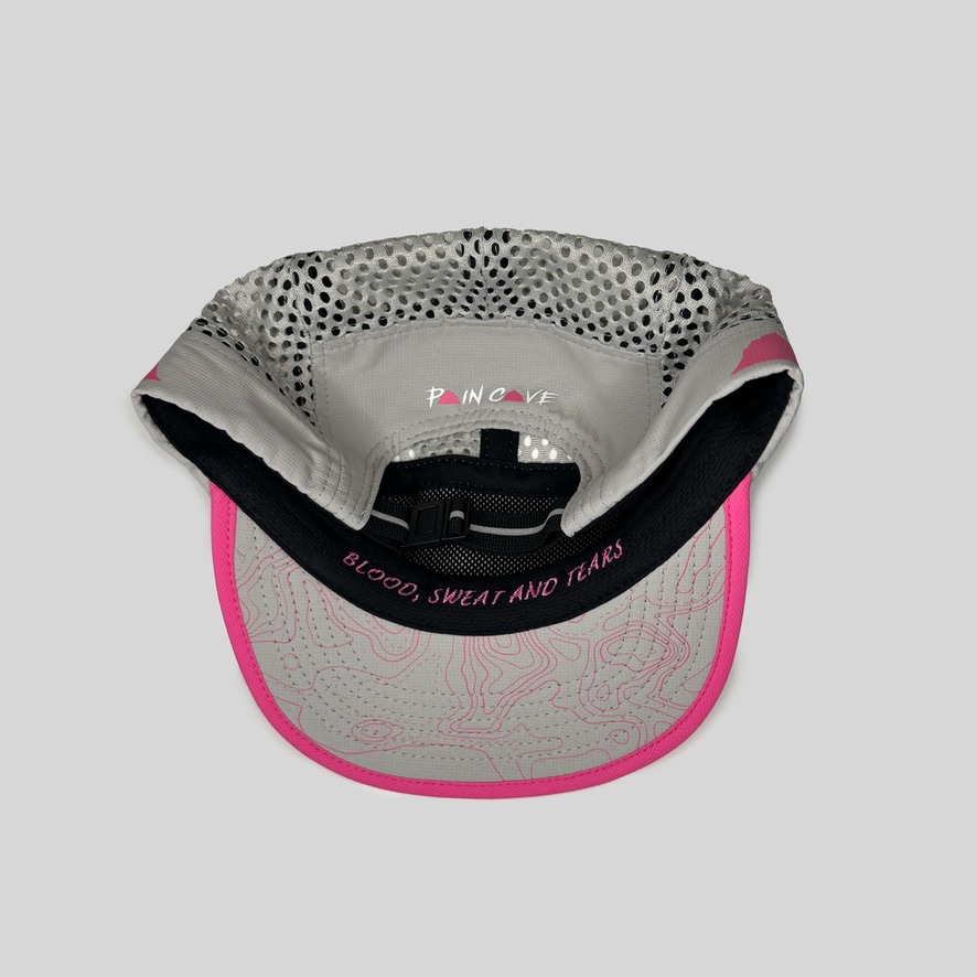 Grey/Cerise Trim Pain Cave Mesh Running Cap