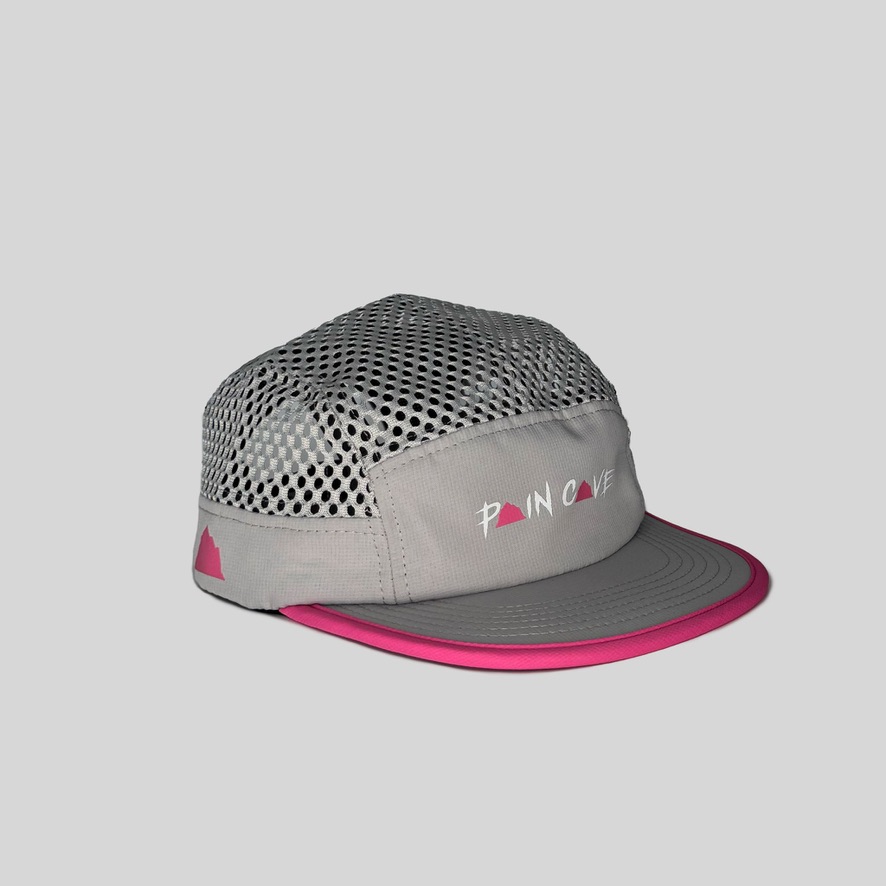 Grey/Cerise Trim Pain Cave Mesh Running Cap