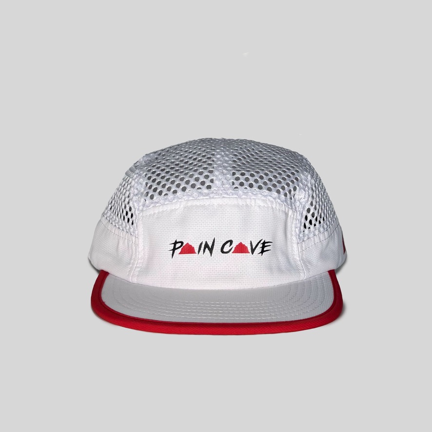 White/Scarlet Trim Pain Cave Mesh Running Cap